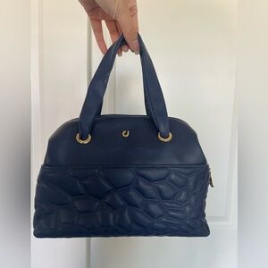Vintage Charles Jourdan Paris Quilted Navy Leather Bag